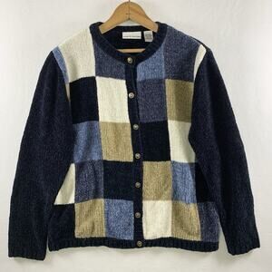 VTG Womens Cozy Chenille Button Cardigan Sz M Dark Cottage Academia Indie Grunge